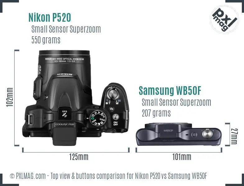 Nikon P520 vs Samsung WB50F top view buttons comparison