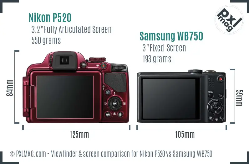Nikon P520 vs Samsung WB750 Screen and Viewfinder comparison