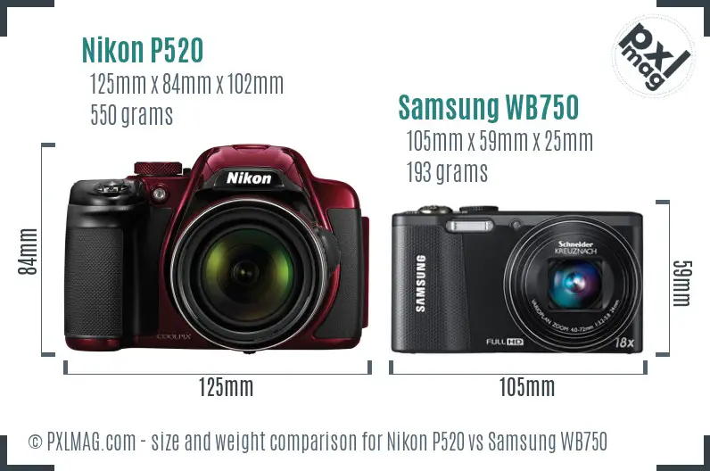 Nikon P520 vs Samsung WB750 size comparison