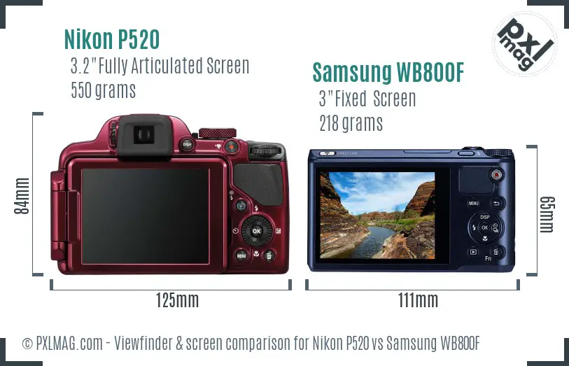 Nikon P520 vs Samsung WB800F Screen and Viewfinder comparison