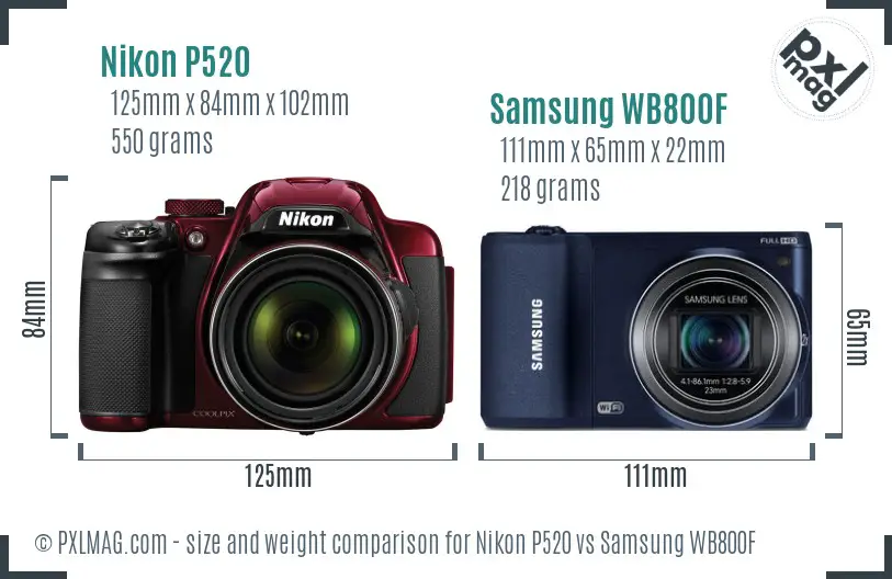 Nikon P520 vs Samsung WB800F size comparison