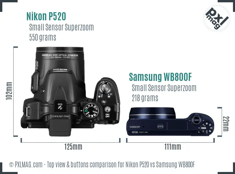 Nikon P520 vs Samsung WB800F top view buttons comparison