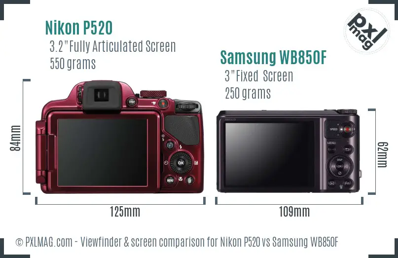 Nikon P520 vs Samsung WB850F Screen and Viewfinder comparison