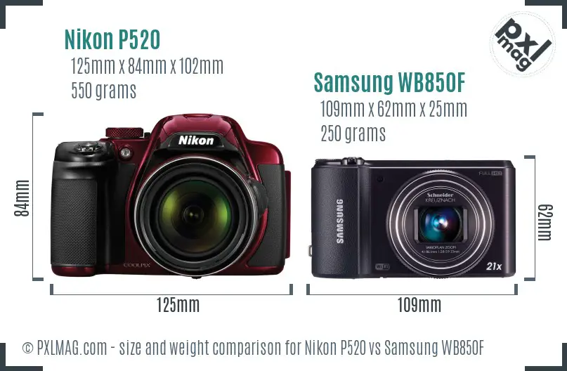 Nikon P520 vs Samsung WB850F size comparison
