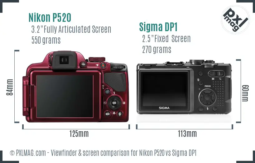 Nikon P520 vs Sigma DP1 Screen and Viewfinder comparison Nikon P520 vs Sigma DP1 Screen and Viewfinder comparison