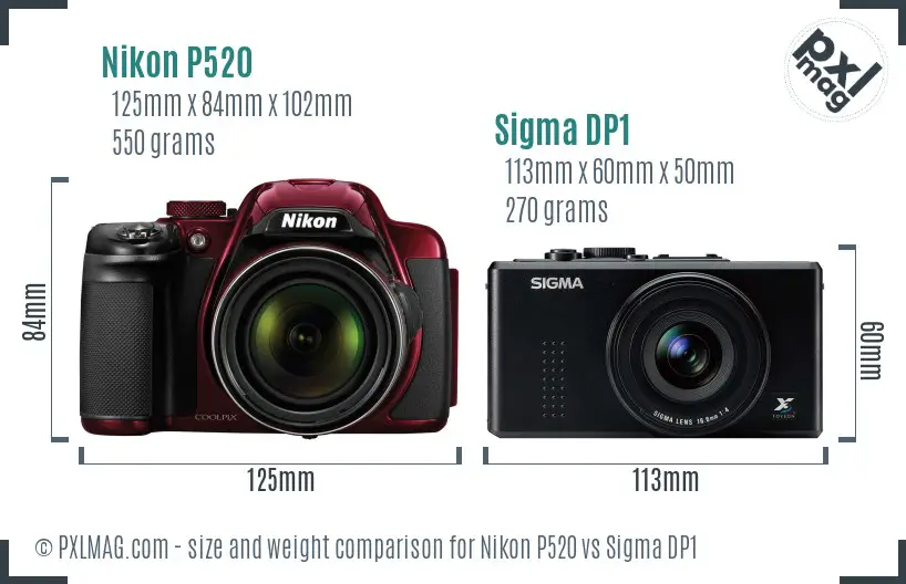 Nikon P520 vs Sigma DP1 size comparison Nikon P520 vs Sigma DP1 size comparison