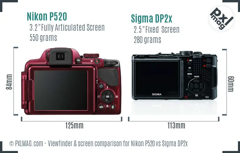 Nikon P520 vs Sigma DP2x Screen and Viewfinder comparison
