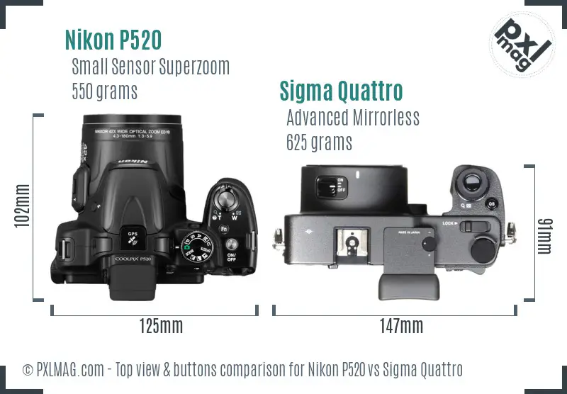Nikon P520 vs Sigma Quattro top view buttons comparison