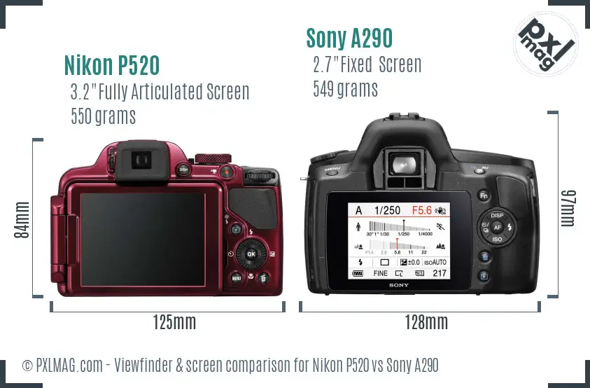 Nikon P520 vs Sony A290 Screen and Viewfinder comparison Nikon P520 vs Sony A290 Screen and Viewfinder comparison
