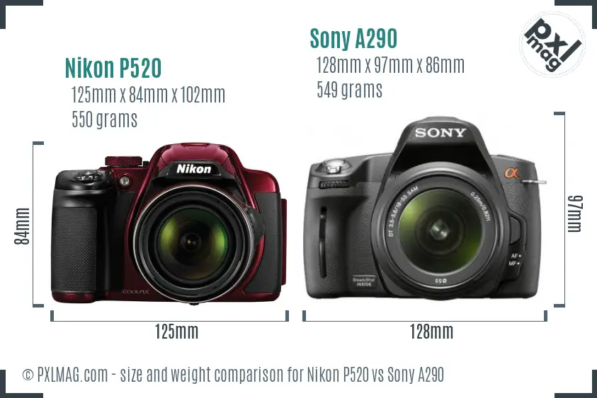 Nikon P520 vs Sony A290 size comparison Nikon P520 vs Sony A290 size comparison