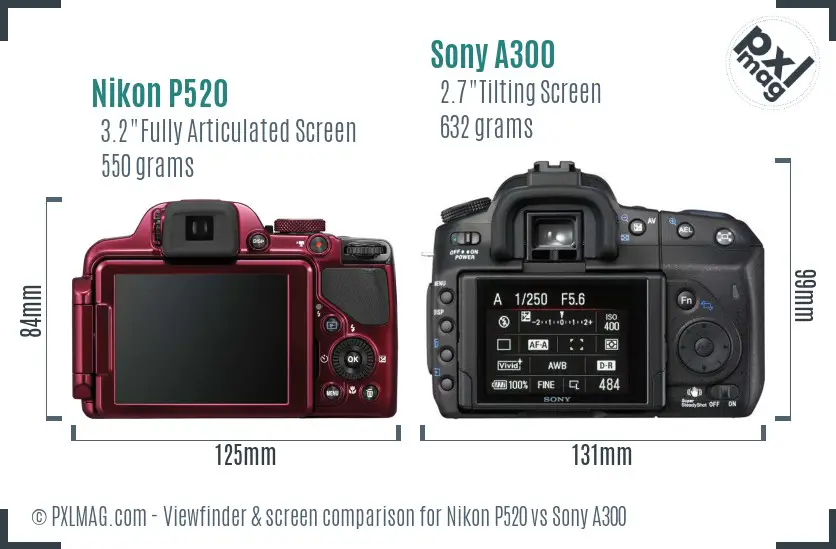 Nikon P520 vs Sony A300 Screen and Viewfinder comparison Nikon P520 vs Sony A300 Screen and Viewfinder comparison