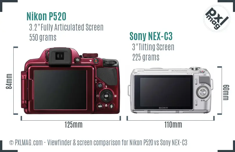 Nikon P520 vs Sony NEX-C3 Screen and Viewfinder comparison