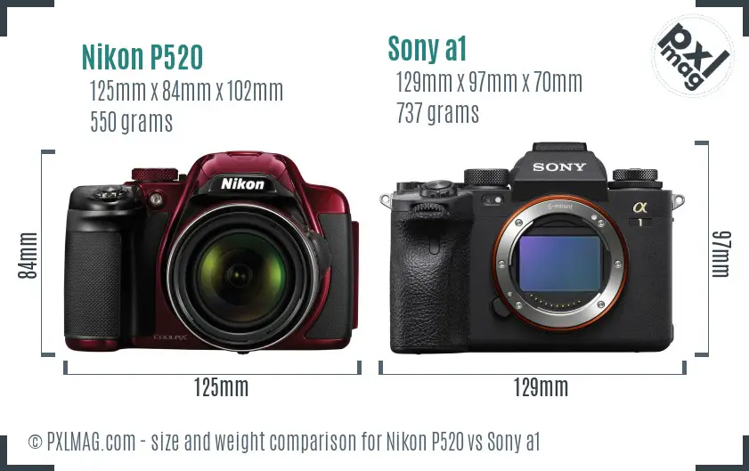 Nikon P520 vs Sony a1 size comparison Nikon P520 vs Sony a1 size comparison