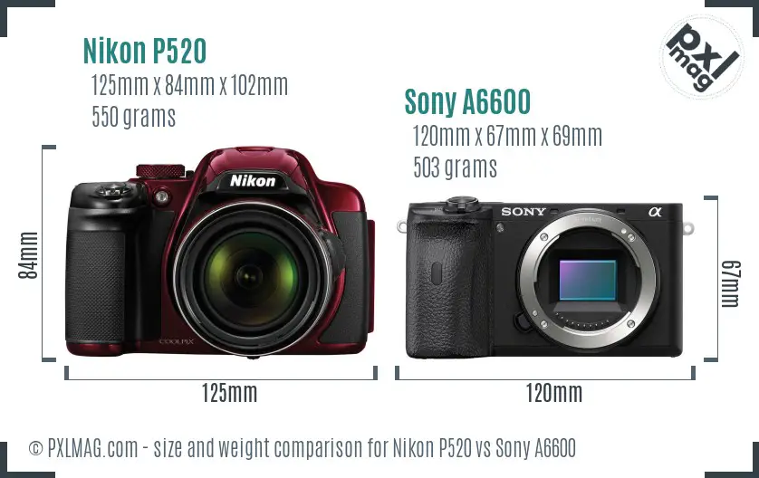 Nikon P520 vs Sony A6600 size comparison