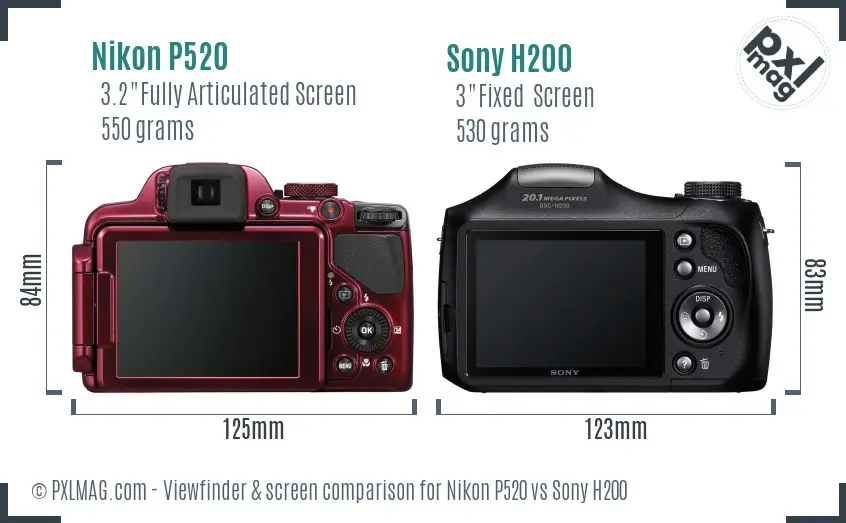 Nikon P520 vs Sony H200 Screen and Viewfinder comparison