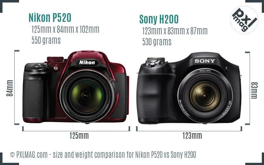 Nikon P520 vs Sony H200 size comparison