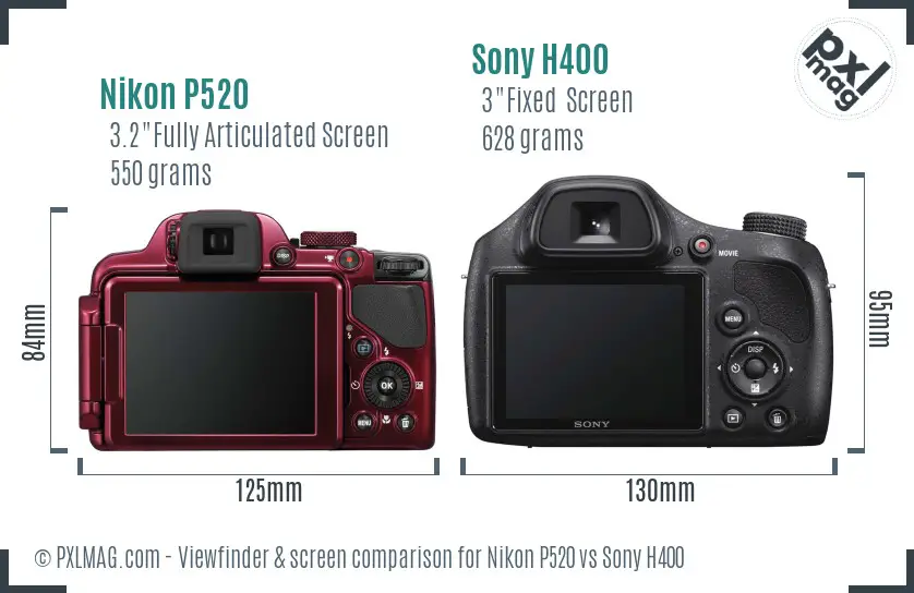 Nikon P520 vs Sony H400 Screen and Viewfinder comparison
