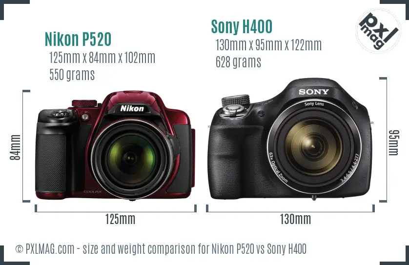 Nikon P520 vs Sony H400 size comparison