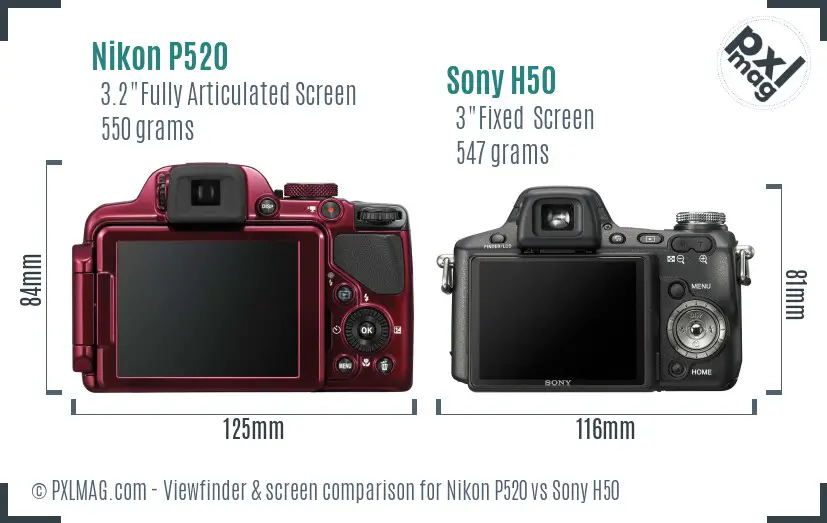 Nikon P520 vs Sony H50 Screen and Viewfinder comparison