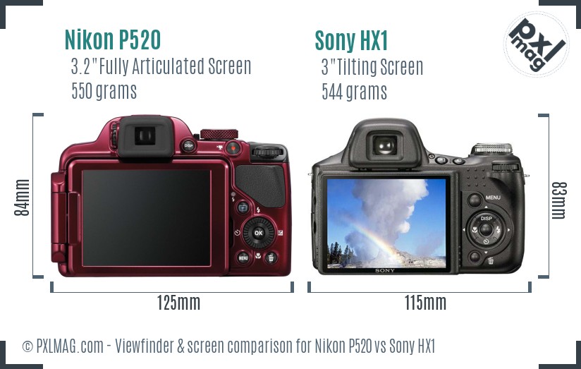 Nikon P520 vs Sony HX1 Screen and Viewfinder comparison