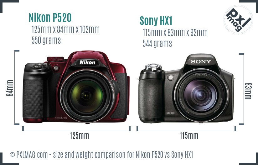 Nikon P520 vs Sony HX1 size comparison
