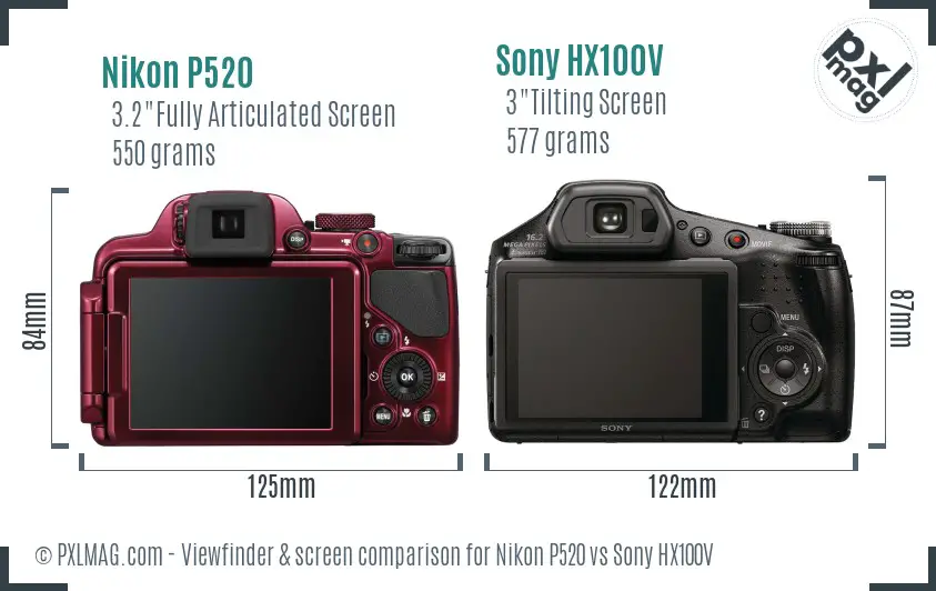 Nikon P520 vs Sony HX100V Screen and Viewfinder comparison