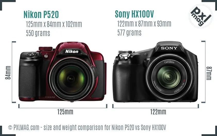 Nikon P520 vs Sony HX100V size comparison