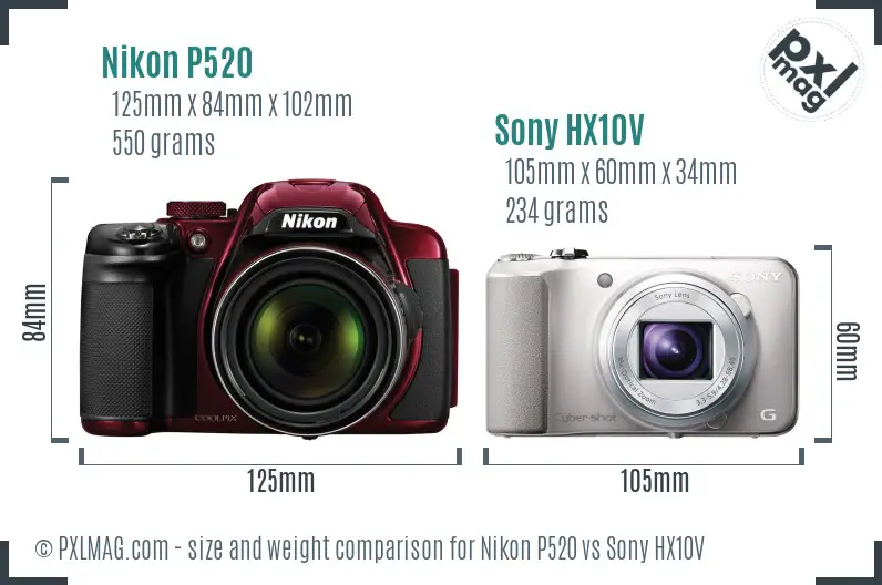 Nikon P520 vs Sony HX10V size comparison