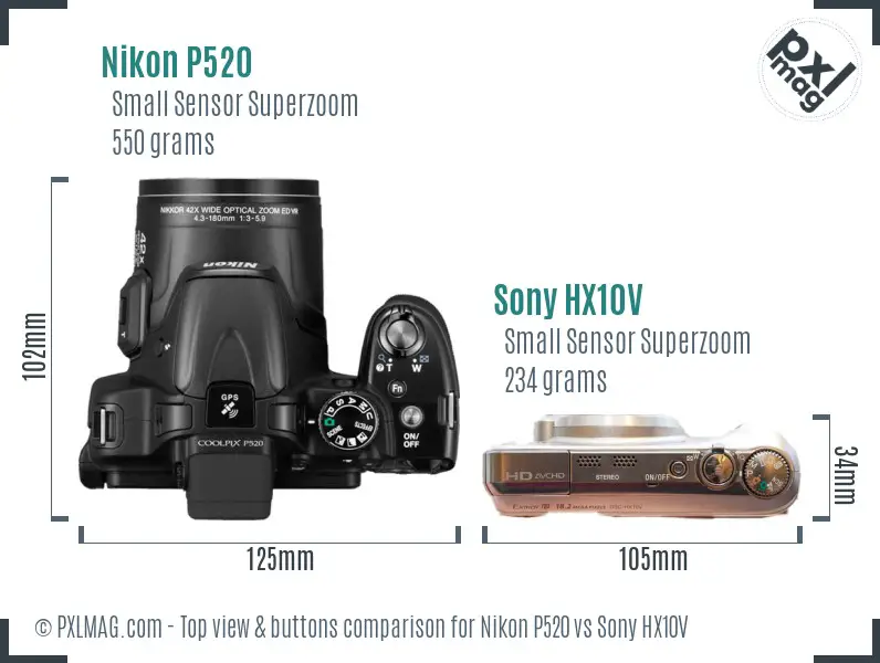 Nikon P520 vs Sony HX10V top view buttons comparison