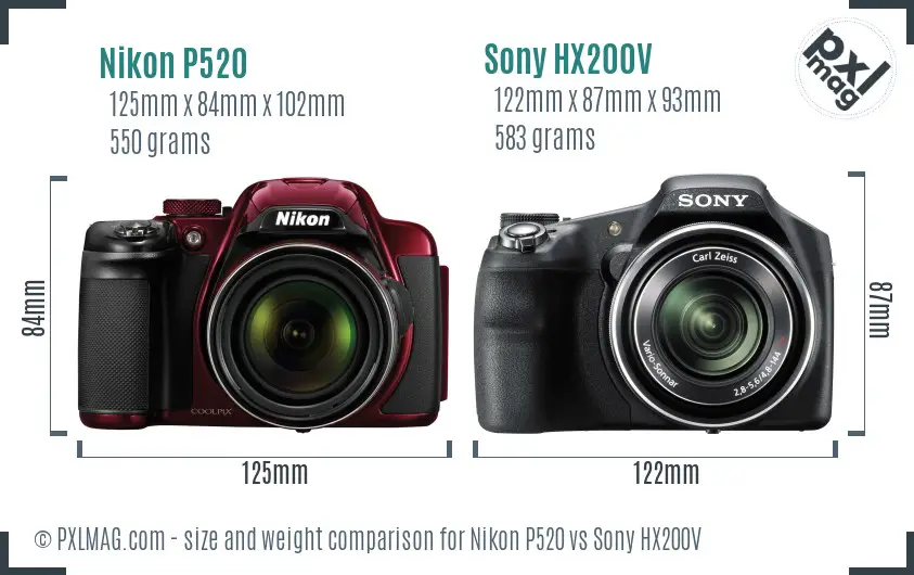 Nikon P520 vs Sony HX200V size comparison