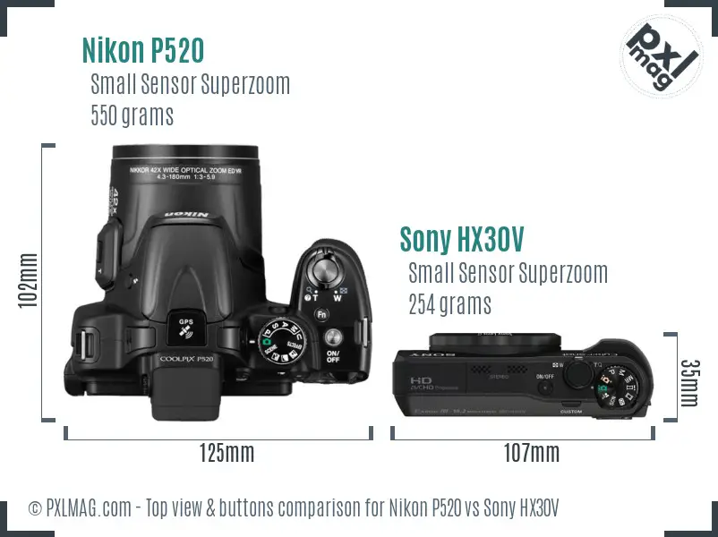 Nikon P520 vs Sony HX30V top view buttons comparison
