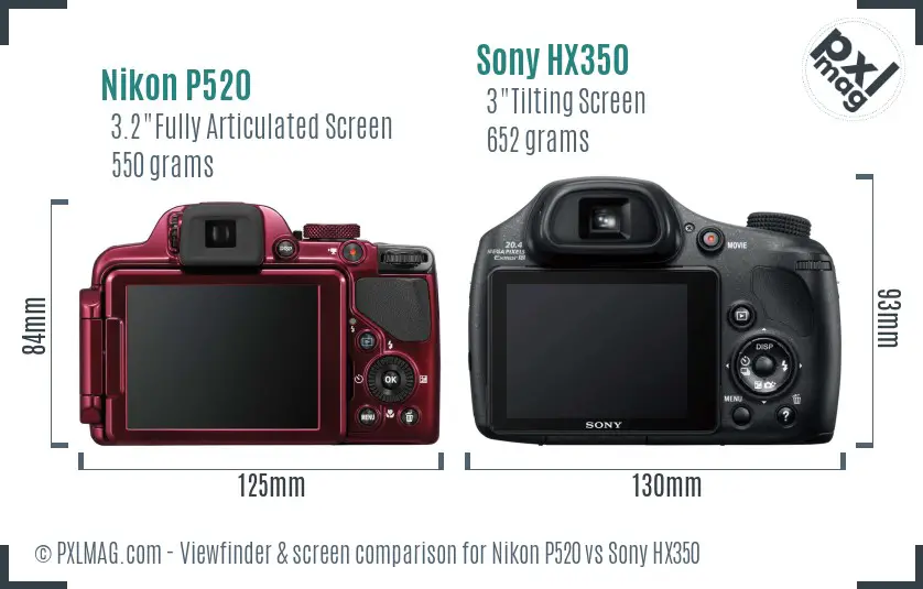 Nikon P520 vs Sony HX350 Screen and Viewfinder comparison
