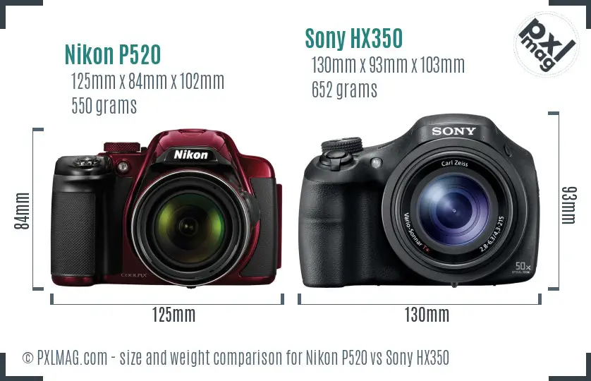 Nikon P520 vs Sony HX350 size comparison