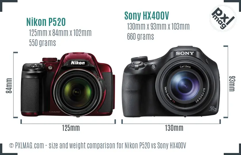 Nikon P520 vs Sony HX400V size comparison