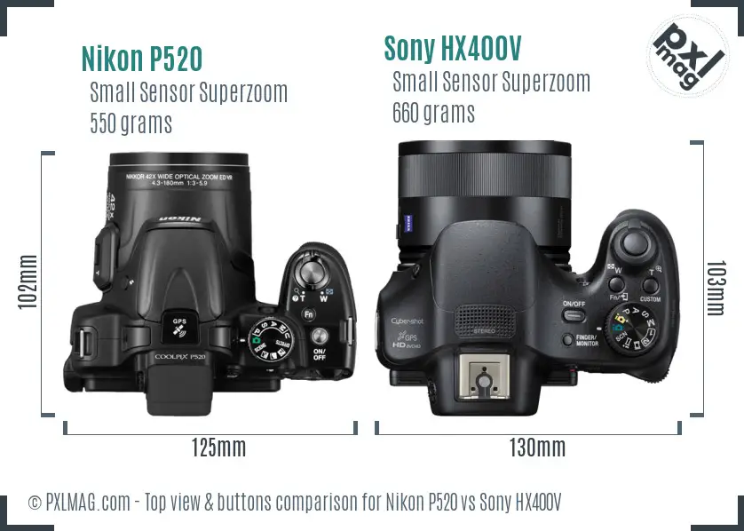 Nikon P520 vs Sony HX400V top view buttons comparison