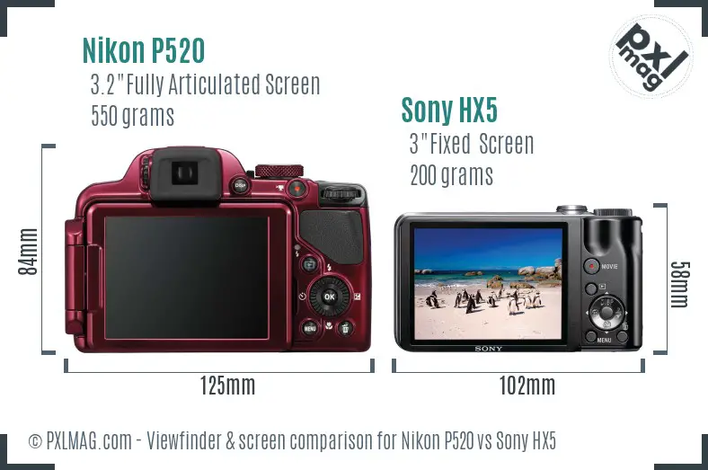 Nikon P520 vs Sony HX5 Screen and Viewfinder comparison