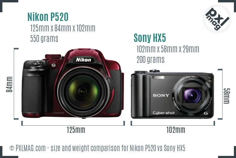 Nikon P520 vs Sony HX5 size comparison
