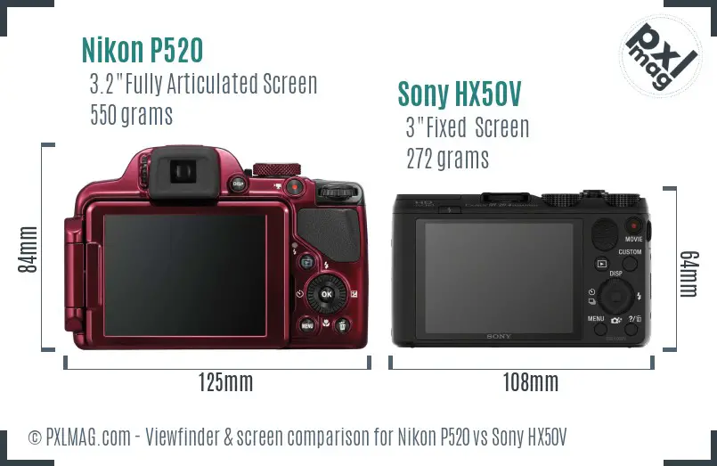 Nikon P520 vs Sony HX50V Screen and Viewfinder comparison