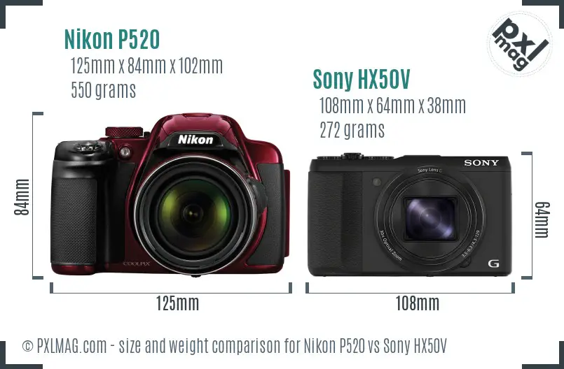 Nikon P520 vs Sony HX50V size comparison