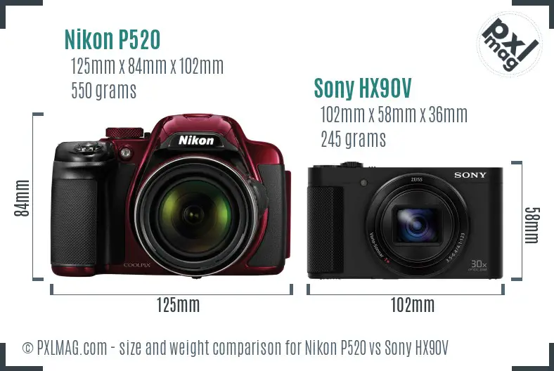 Nikon P520 vs Sony HX90V size comparison