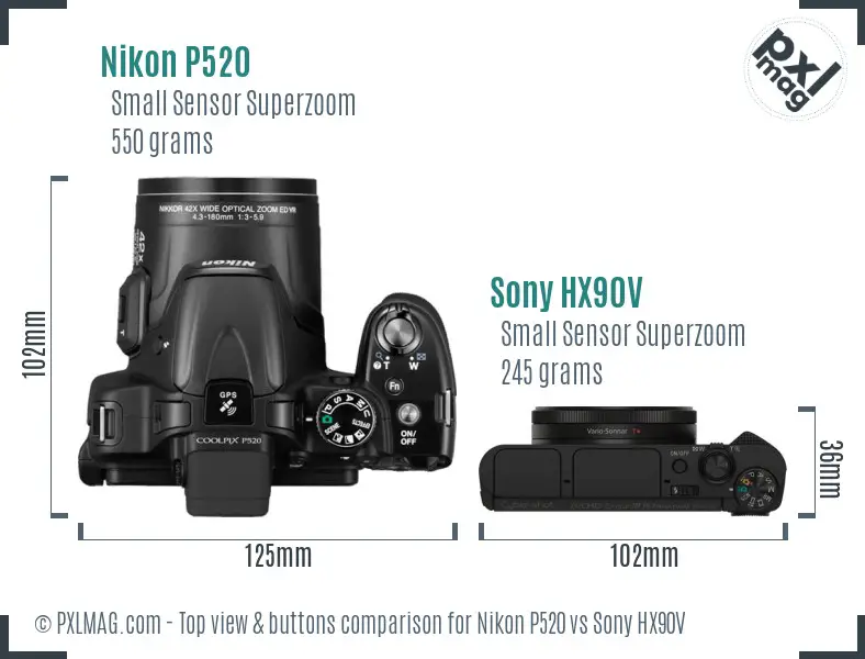 Nikon P520 vs Sony HX90V top view buttons comparison