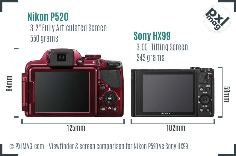Nikon P520 vs Sony HX99 Screen and Viewfinder comparison