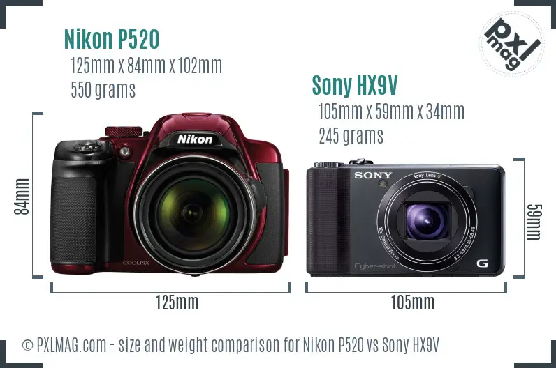 Nikon P520 vs Sony HX9V size comparison