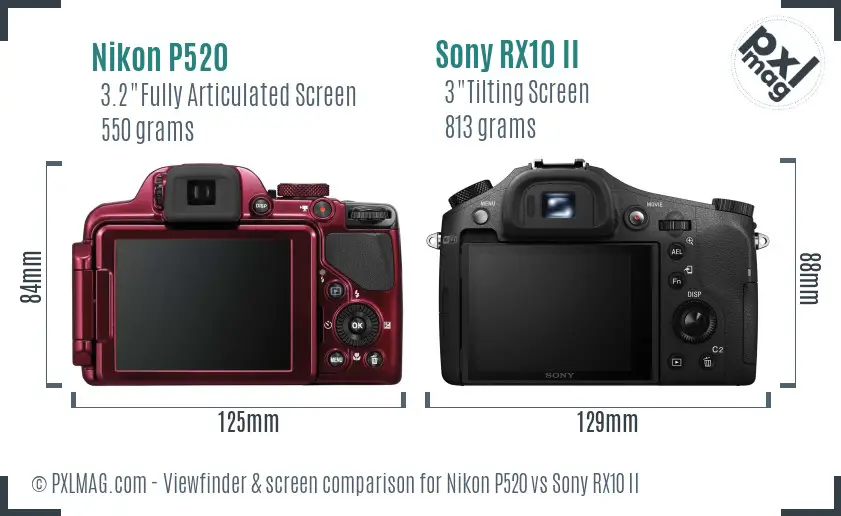 Nikon P520 vs Sony RX10 II Screen and Viewfinder comparison