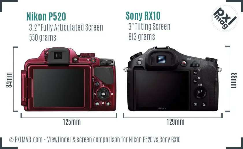 Nikon P520 vs Sony RX10 Screen and Viewfinder comparison