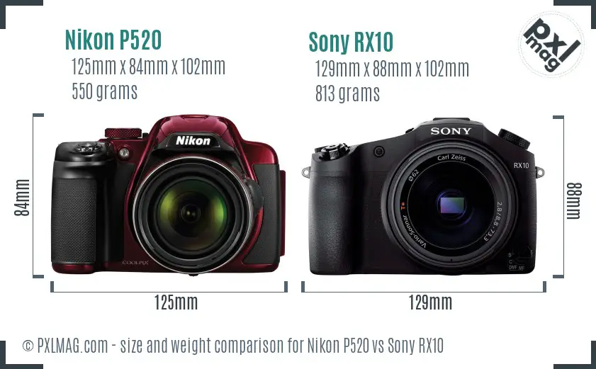Nikon P520 vs Sony RX10 size comparison