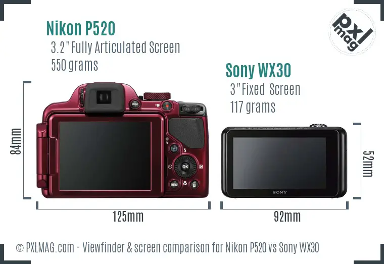 Nikon P520 vs Sony WX30 Screen and Viewfinder comparison Nikon P520 vs Sony WX30 Screen and Viewfinder comparison