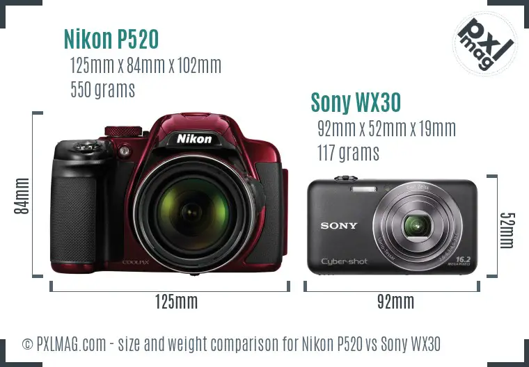 Nikon P520 vs Sony WX30 size comparison Nikon P520 vs Sony WX30 size comparison