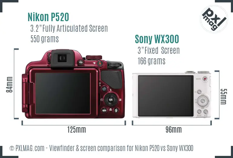 Nikon P520 vs Sony WX300 Screen and Viewfinder comparison