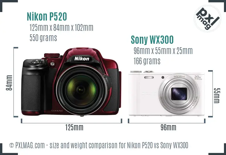 Nikon P520 vs Sony WX300 size comparison
